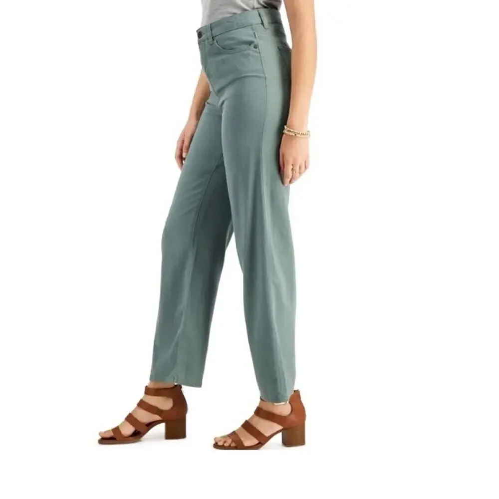 Style‎ & Co Wide Leg Pull On Crop Mid Rise Pants New Pale Sage Size 10 NWT